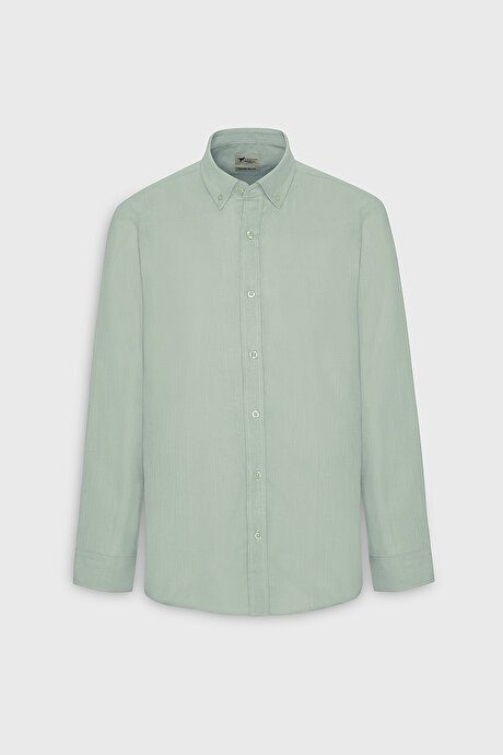 %100 Pamuk Flamlı Oxford Slim Fit Dar Kesim Düğmeli Yaka Açık Mint Gömlek resmi