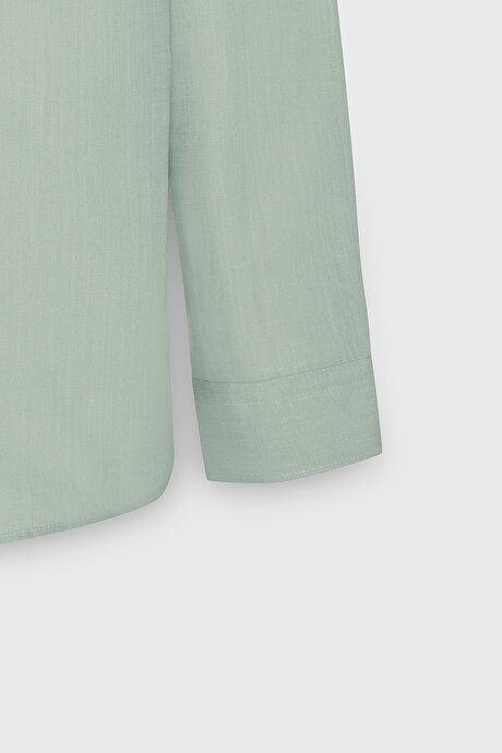 %100 Pamuk Flamlı Oxford Slim Fit Dar Kesim Düğmeli Yaka Açık Mint Gömlek resmi