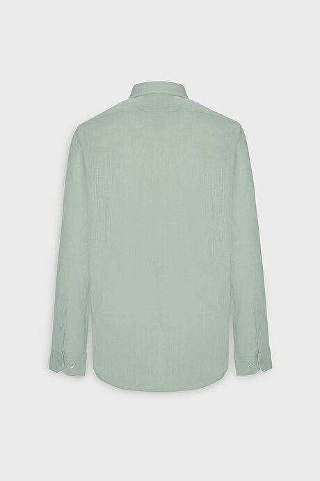%100 Pamuk Flamlı Oxford Slim Fit Dar Kesim Düğmeli Yaka Açık Mint Gömlek resmi