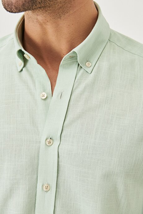 Tailored Slim Fit Dar Kesim Düğmeli Yaka %100 Pamuk Açık Mint Gömlek resmi