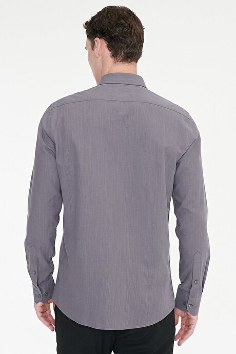 %100 Pamuk Flamlı Oxford Slim Fit Dar Kesim Düğmeli Yaka Antrasit Gömlek resmi