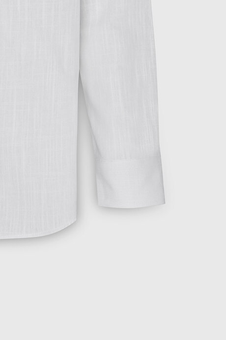 %100 Pamuk Flamlı Oxford Slim Fit Dar Kesim Düğmeli Yaka Beyaz Gömlek resmi