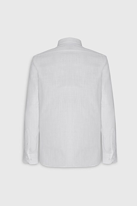 %100 Pamuk Flamlı Oxford Slim Fit Dar Kesim Düğmeli Yaka Beyaz Gömlek resmi