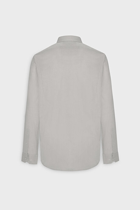 %100 Pamuk Flamlı Oxford Slim Fit Dar Kesim Düğmeli Yaka Gri Gömlek resmi