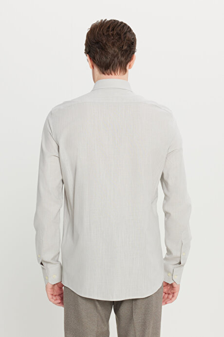 %100 Pamuk Flamlı Oxford Slim Fit Dar Kesim Düğmeli Yaka Gri Gömlek resmi