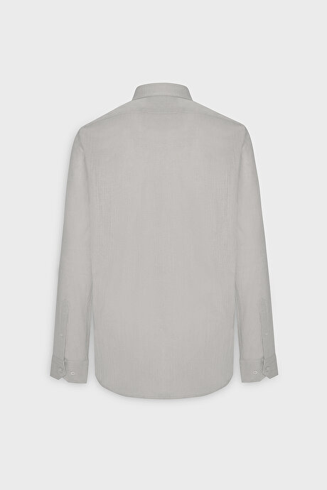 %100 Pamuk Flamlı Oxford Slim Fit Dar Kesim Düğmeli Yaka Gri Gömlek resmi