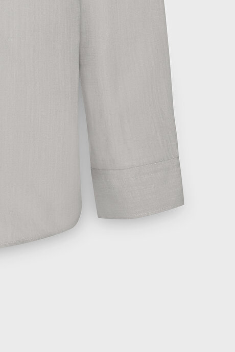 %100 Pamuk Flamlı Oxford Slim Fit Dar Kesim Düğmeli Yaka Gri Gömlek resmi