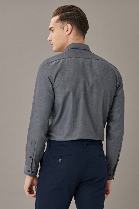 Slim Fit Dar Kesim Klasik Yaka Armürlü Gri Gömlek resmi