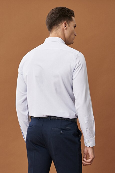 Slim Fit Dar Kesim Klasik Yaka Armürlü Uzun Kollu Mavi Gömlek resmi