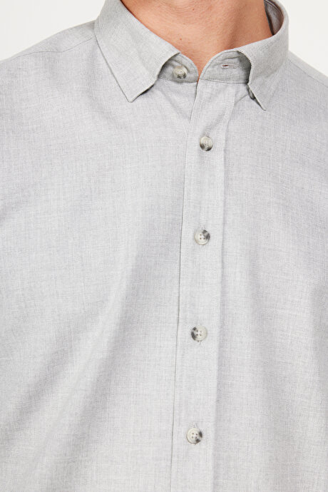 Slim Fit Dar Kesim Düğmeli Yaka Flanel Oduncu Kışlık Açık Gri Gömlek resmi