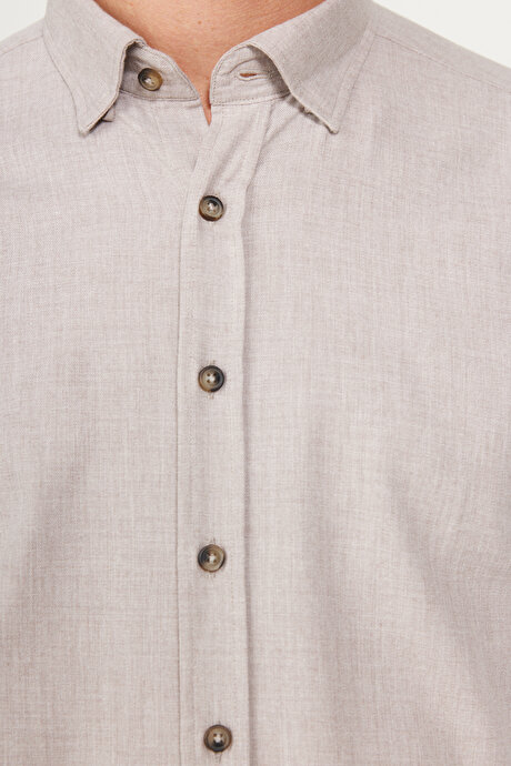 Slim Fit Dar Kesim Düğmeli Yaka Flanel Oduncu Kışlık Açık Kahve Gömlek resmi