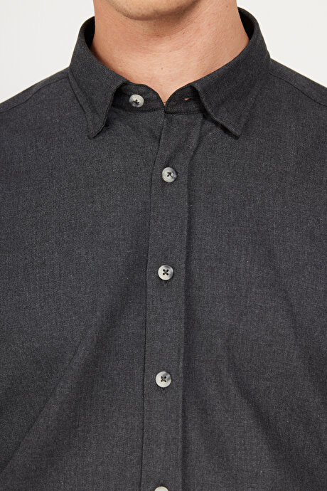 Slim Fit Dar Kesim Düğmeli Yaka Flanel Oduncu Kışlık Antrasit Gömlek resmi