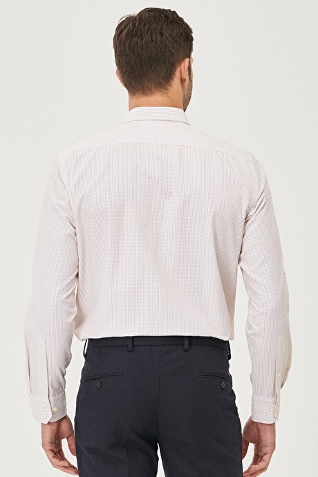 Slim Fit Dar Kesim Düğmeli Yaka Baskılı Beyaz-Turuncu Gömlek resmi