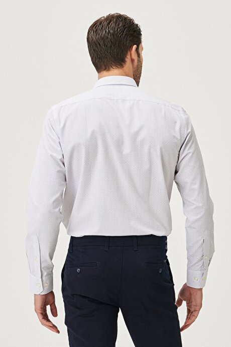 Slim Fit Dar Kesim Düğmeli Yaka Baskılı Beyaz-Bordo Gömlek resmi
