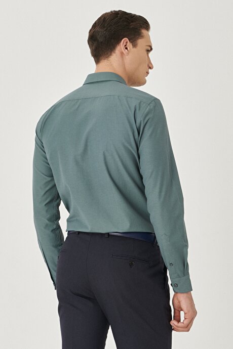 Slim Fit Dar Kesim İtalyan Yaka Baskılı Yeşil-Lacivert Gömlek resmi