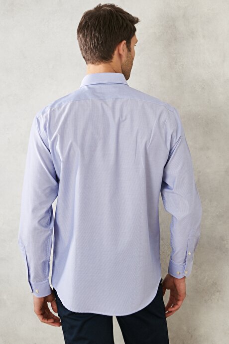 Comfort Fit Rahat Kesim Çizgili Klasik Gömlek Beyaz-Lacivert Gömlek resmi