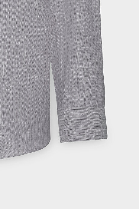 %100 Pamuk Slim Fit Dar Kesim Gizli Düğmeli Yaka Flamlı Kahverengi Gömlek resmi