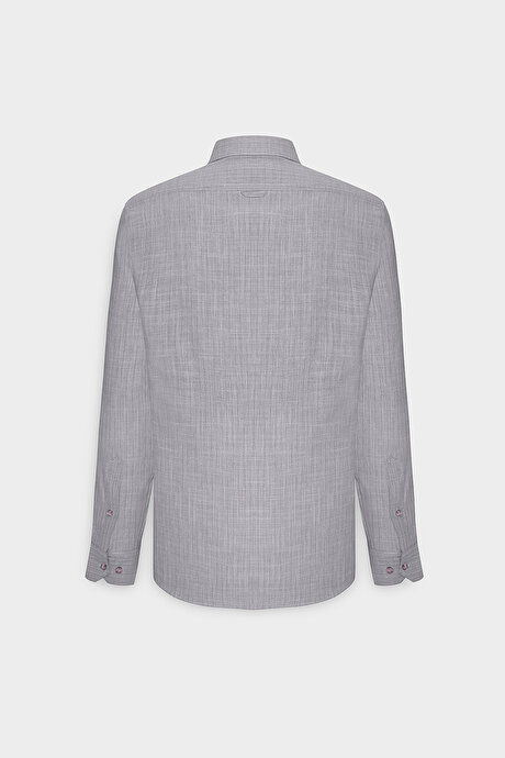 %100 Pamuk Slim Fit Dar Kesim Gizli Düğmeli Yaka Flamlı Kahverengi Gömlek resmi