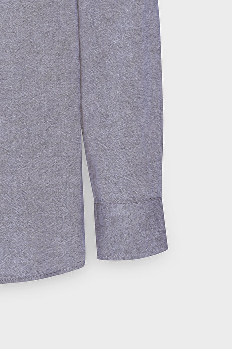 Comfort Fit Rahat Kesim Düğmeli Yaka Casual Keten Lacivert Gömlek resmi