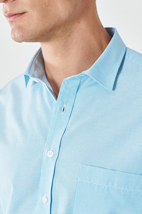 Comfort Fit Rahat Kesim Klasik Yaka Çizgili A.Mavi-Beyaz Gömlek resmi