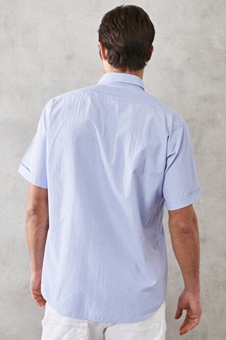 Comfort Fit Rahat Kesim Düğmeli Yaka Armürlü Uzun Kollu Mavi Gömlek resmi