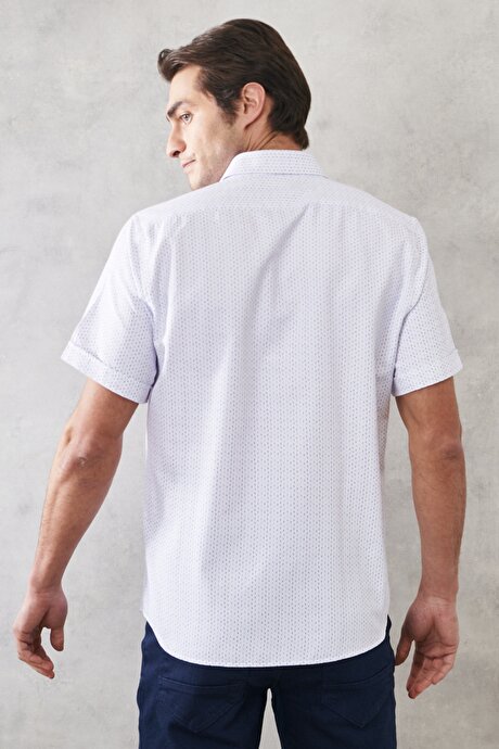 Slim Fit Dar Kesim Klasik Yaka Baskılı Beyaz Gömlek resmi