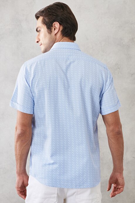 Slim Fit Dar Kesim Klasik Yaka Baskılı Mavi Gömlek resmi