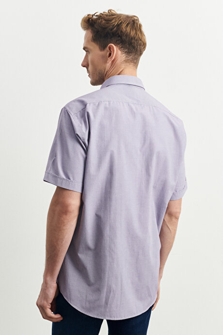 Comfort Fit Rahat Kesim Düğmeli Yaka Armürlü Lila-Mor Gömlek resmi