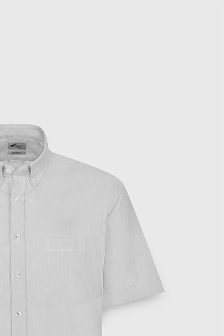 Comfort Fit Rahat Kesim Gizli Düğmeli Yaka Keten Görünümlü %100 Pamuk Flamlı Gri Gömlek resmi