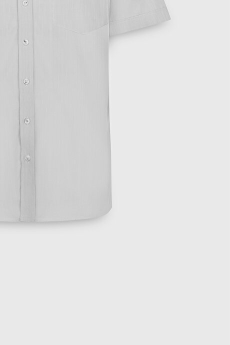 Comfort Fit Rahat Kesim Gizli Düğmeli Yaka Keten Görünümlü %100 Pamuk Flamlı Gri Gömlek resmi