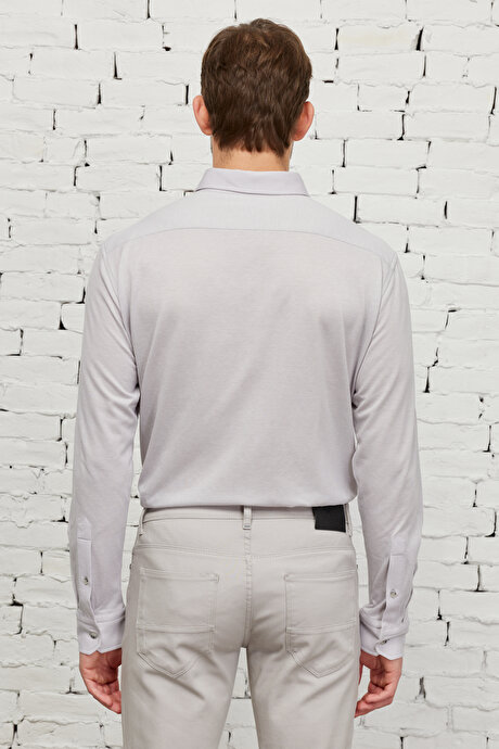 Comfort Fit Rahat Kesim Düğmeli Yaka Pamuklu Gri Gömlek resmi