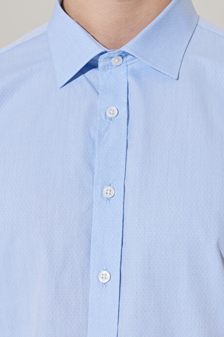 Comfort Fit Rahat Kesim Klasik Yaka %100 Pamuk Armürlü Mavi Gömlek resmi