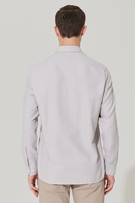 Comfort Fit Rahat Kesim Klasik Yaka Pamuklu Armürlü Beyaz-Bej Gömlek resmi