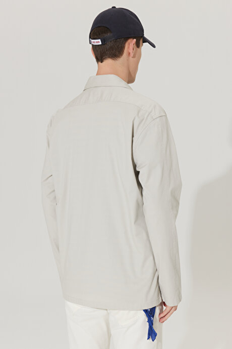 Comfort Fit Rahat Kesim Gizli Düğmeli Yaka Pamuklu Cepli Taş Gömlek Ceket resmi