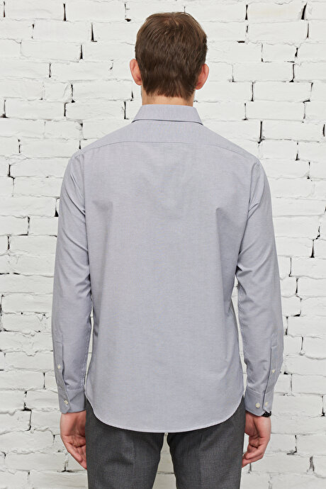 Comfort Fit Rahat Kesim Klasik Yaka Pamuklu Çizgili Lacivert-Beyaz Gömlek resmi