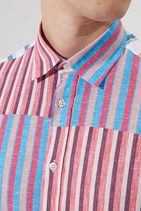 Oversize Bol Kesim Gizli Düğme Yaka %100 Pamuk Baskılı Renkli Gömlek resmi