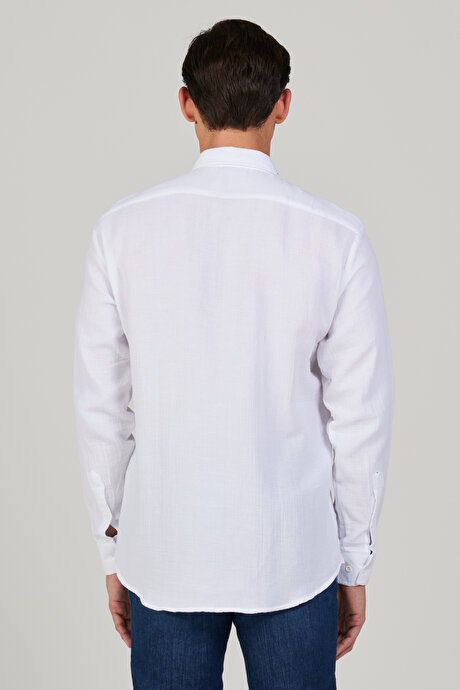 Comfort Fit Rahat Kesim Klasik Yaka %100 Pamuk Beyaz Gömlek resmi