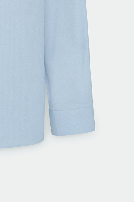 Slim Fit Dar Kesim Klasik Yaka Pamuklu Armürlü Açık Mavi Gömlek resmi