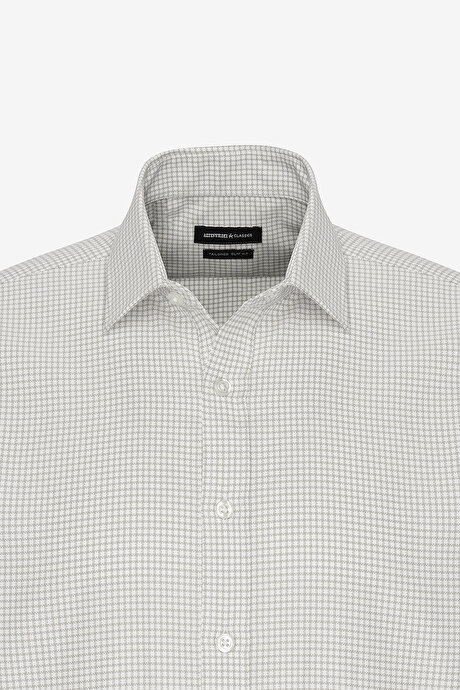 Kolay Ütülenebilir Slim Fit Dar Kesim Düğme Yaka Gofre Desenli Beyaz-Bej Gömlek resmi
