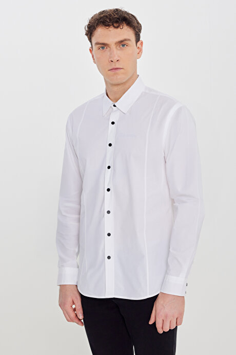 Slim Fit Dar Kesim Pamuklu Klasik Yaka Beyaz Gömlek resmi