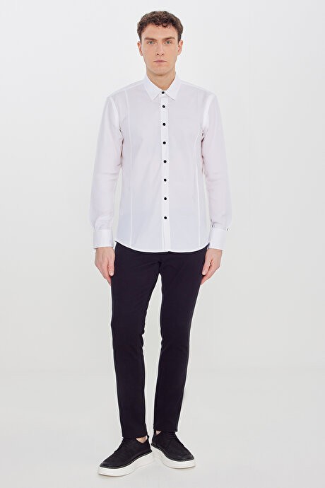 Slim Fit Dar Kesim Pamuklu Klasik Yaka Beyaz Gömlek resmi
