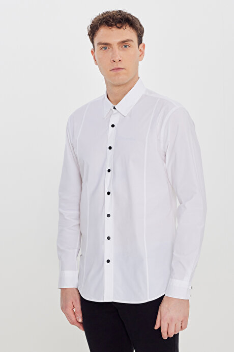 Slim Fit Dar Kesim Pamuklu Klasik Yaka Beyaz Gömlek resmi
