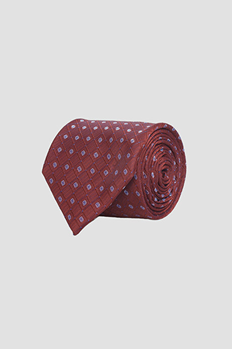 Desenli Nano Bordo-Lacivert Kravat resmi