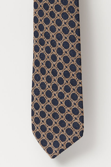 %100 Yün Bej-Lacivert Kravat resmi