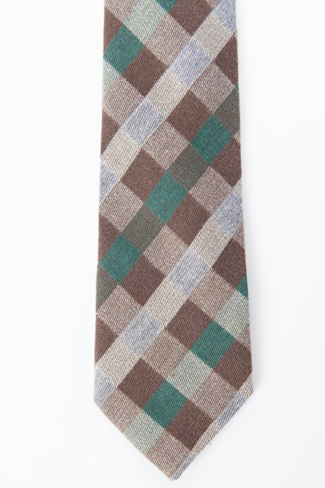 %100 Yünlü Desenli Kahve-Bej-Yeşil Kravat resmi
