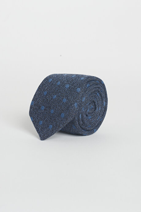 %100 Yün Desenli Mavi-Gri Kravat resmi