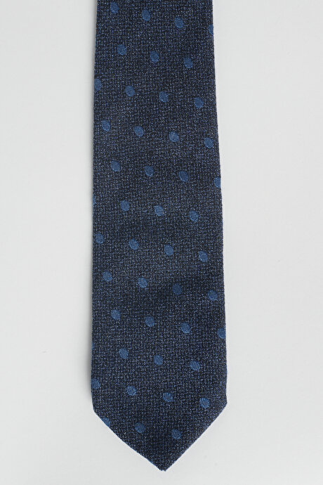 %100 Yün Desenli Mavi-Gri Kravat resmi