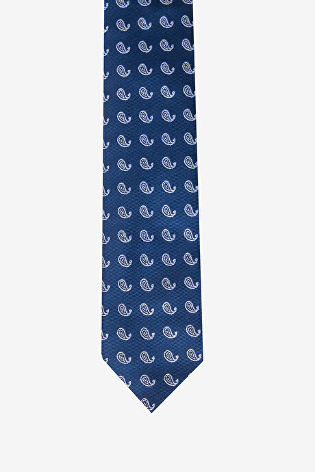 Desenli Klasik Lacivert-Beyaz Kravat resmi