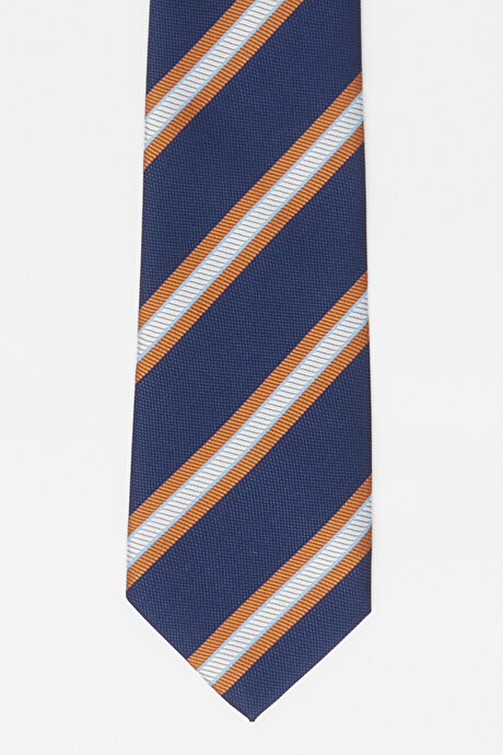 Desenli Lacivert-Kahverengi Kravat resmi