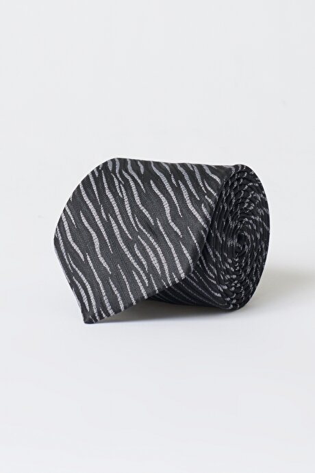 Desenli Klasik Siyah-Gri Kravat resmi